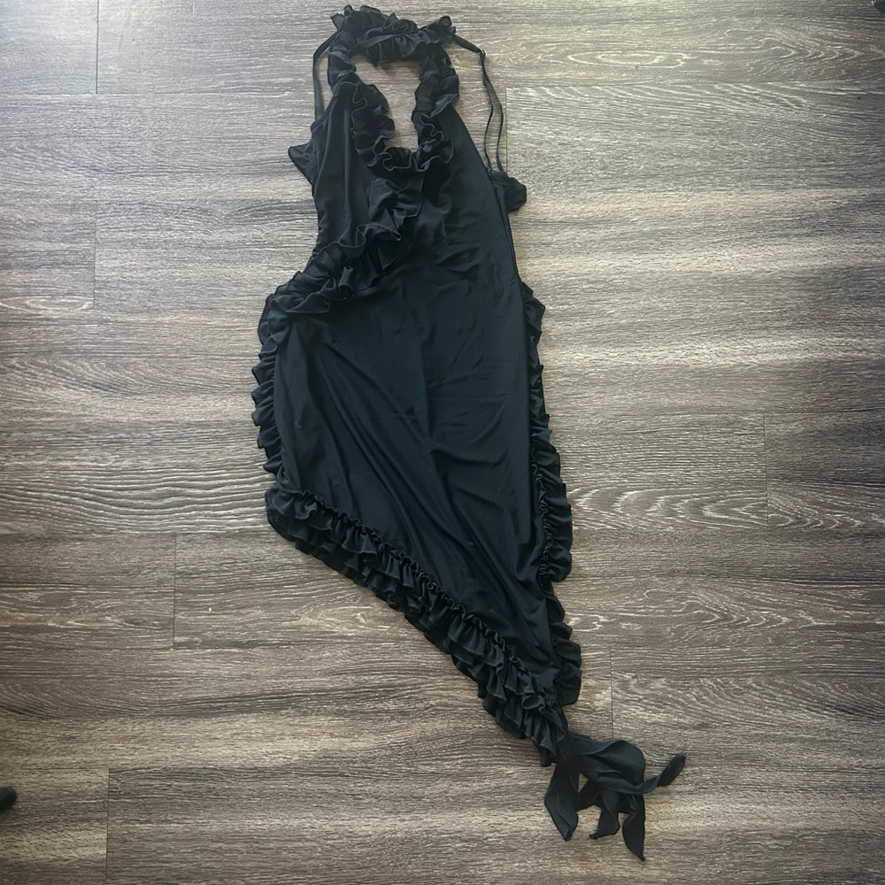 Chic Black Ruffled Mini Dress - Picture 3 of 4